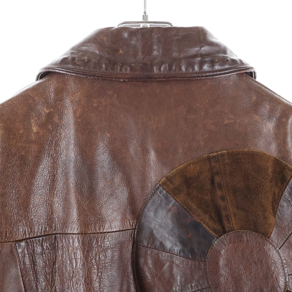 GOLDEN GOOSE DELUXE BRAND(ゴールデングースデラックスブランド) 00s フラワー スタッズ ジップ レザー ジャケット ブラウン