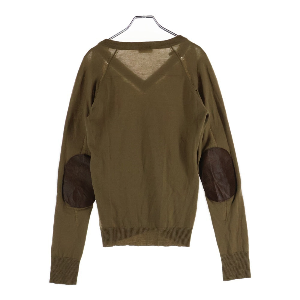 DIOR(ディオール) レザーパッチ Vネックウールニット セーター ブラウン 4HH4057501