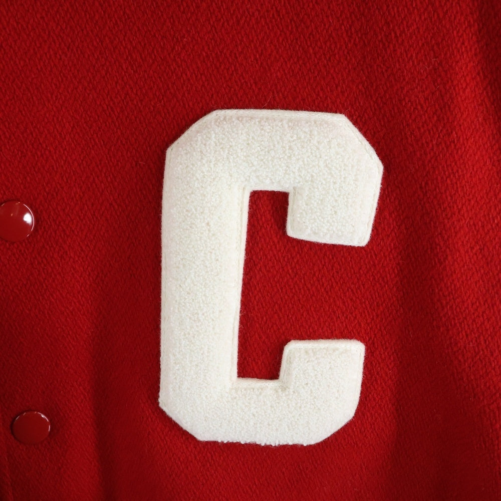 CELINE(セリーヌ) 23AW JACKSON Thick Wool Plush Jacket 2V58N896C.27ED ジャクソン Cロゴスタジャン スタジアムジャケット ウール/レザー レッド