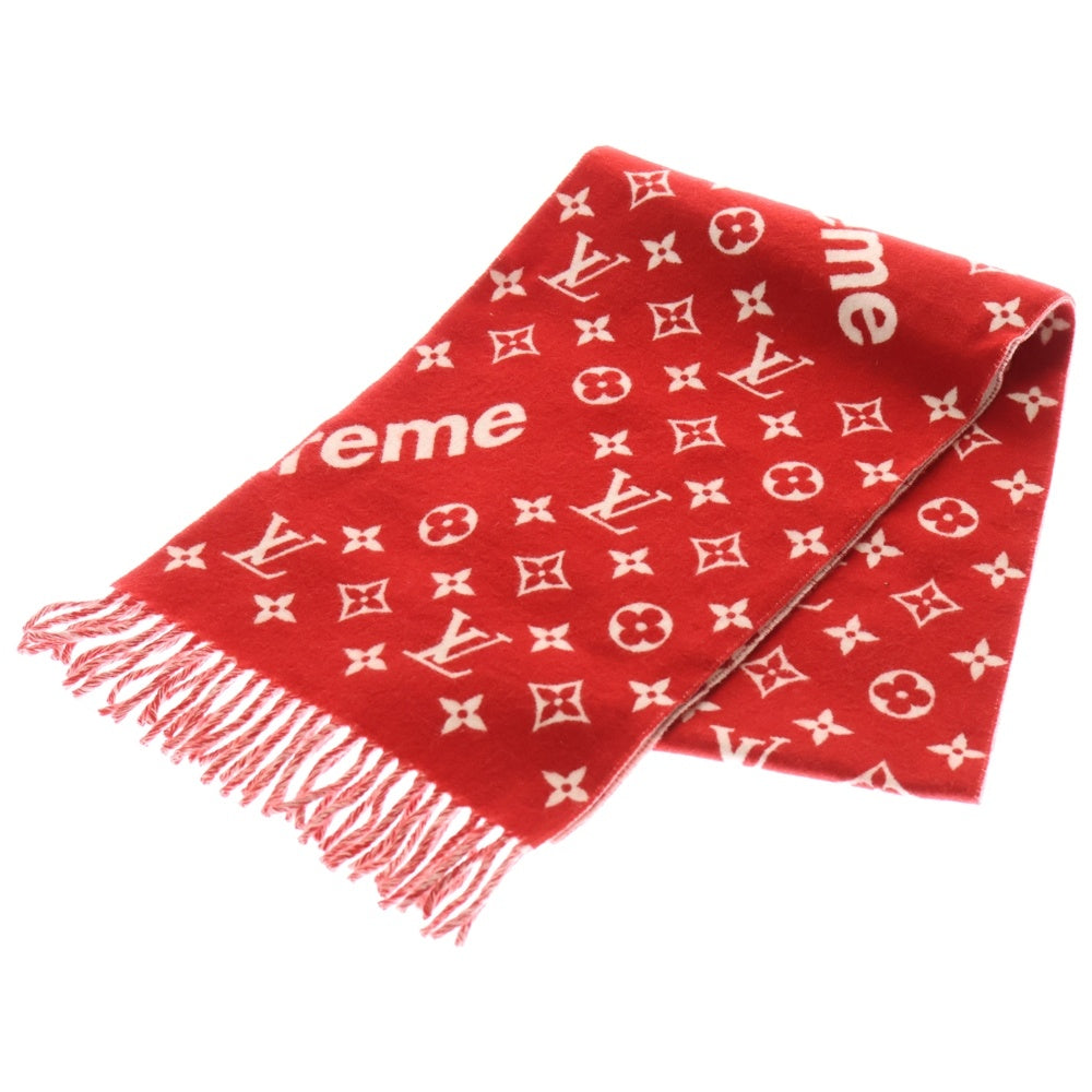 LOUIS VUITTON(ルイヴィトン) 17AW ×SUPREME Monogram Scarf シュプリーム モノグラムスカーフ カシミヤ混ウールマフラー レッド MP1890