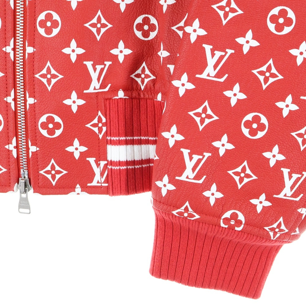 LOUIS VUITTON(ルイヴィトン) 17AW ×SUPREME Monogram LV Leather Baseball Jacket シュプリーム モノグラム レザーベースボールジャケット ボンバージャケット レッド HDL90ED0S