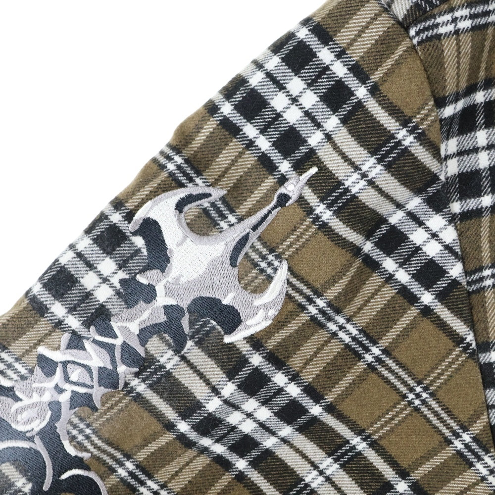 THUG CLUB(サグクラブ) ソード刺繍 チェック フランネルシャツ 長袖シャツ ブラウン TC24SH2002