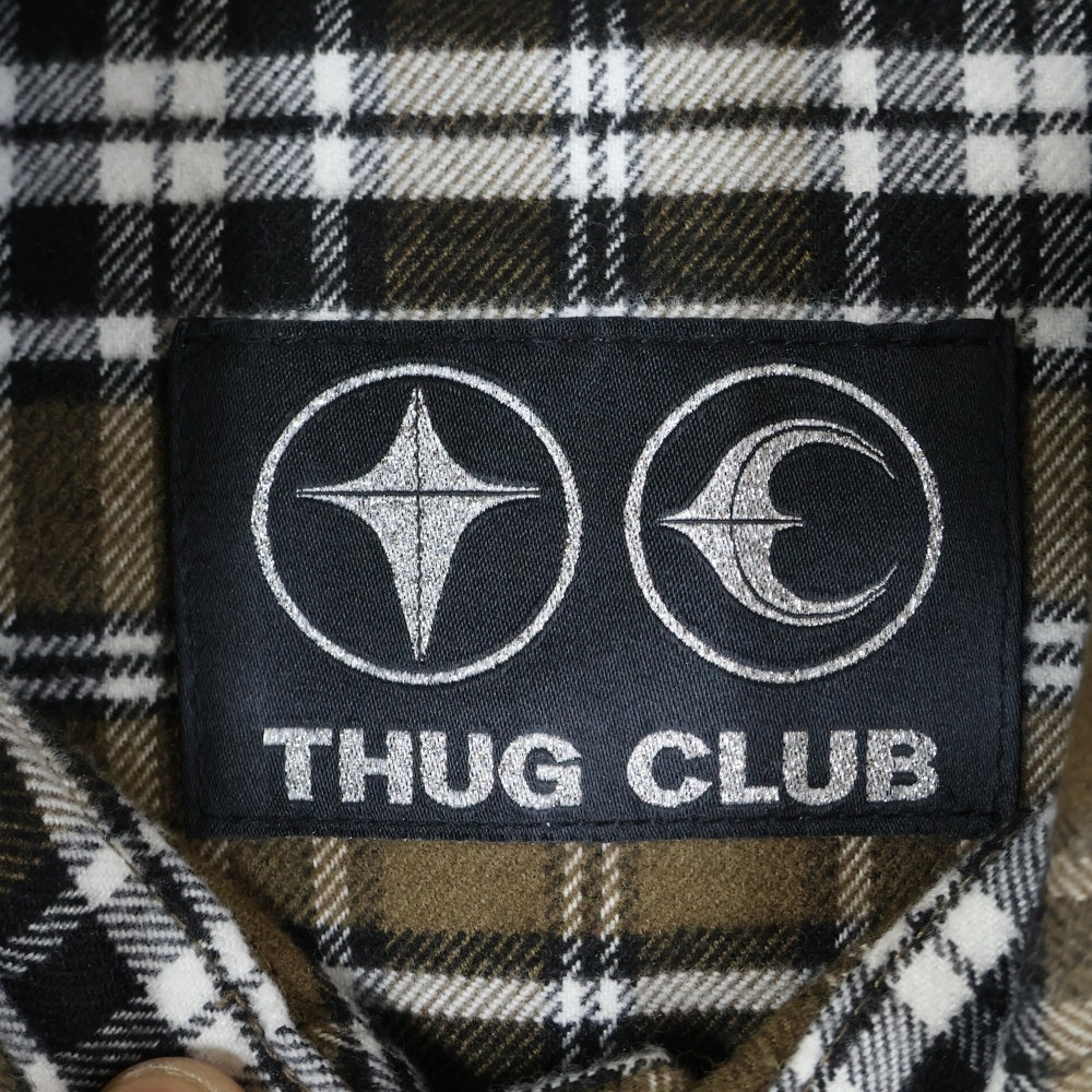 THUG CLUB(サグクラブ) ソード刺繍 チェック フランネルシャツ 長袖シャツ ブラウン TC24SH2002