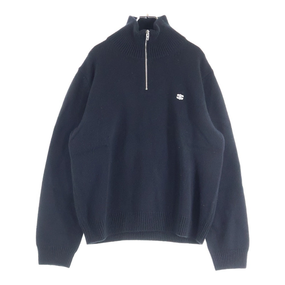 CELINE(セリーヌ) トリオンフ刺繍 ハーフジップウールセーター ジップセーター ブラック 2ADBH048T