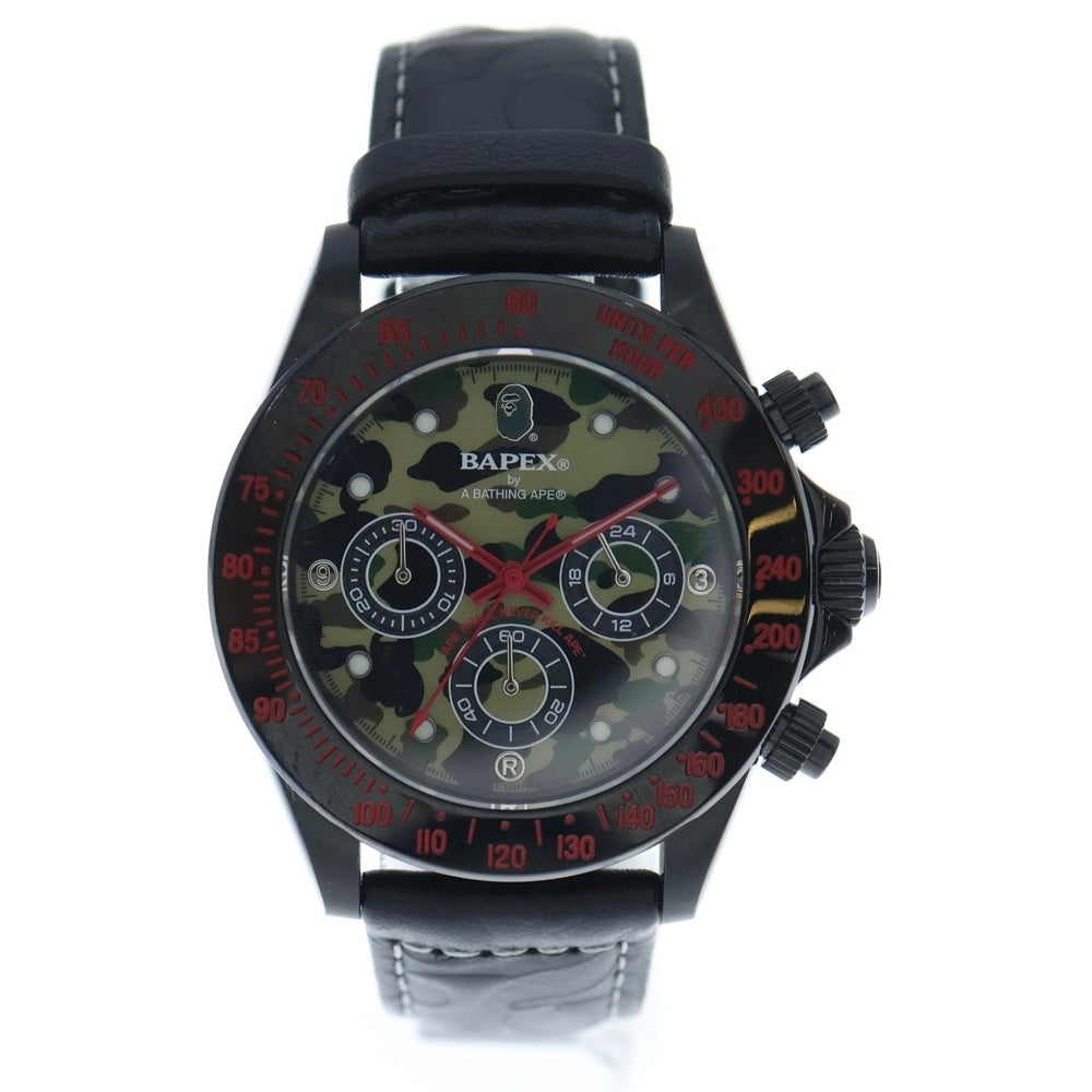 A BATHING APE(アベイシングエイプ) 1ST CAMO TYPE 3 BAPEX カモ文字盤 SS×レザー/QZ