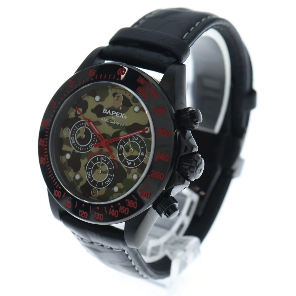 A BATHING APE(アベイシングエイプ) 1ST CAMO TYPE 3 BAPEX カモ文字盤 SS×レザー/QZ