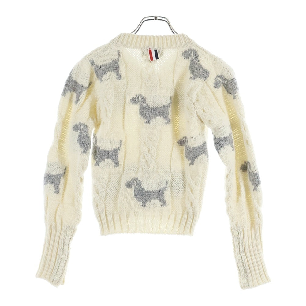 THOM BROWNE(トムブラウン) ジュガード刺繍 ラウンドネックカーディガン ニット ホワイト FKC542A レディース