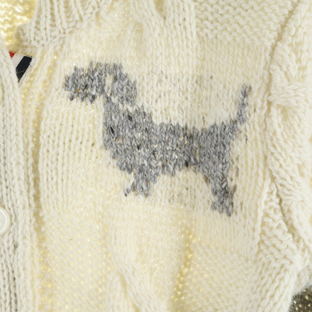 THOM BROWNE(トムブラウン) ジュガード刺繍 ラウンドネックカーディガン ニット ホワイト FKC542A レディース