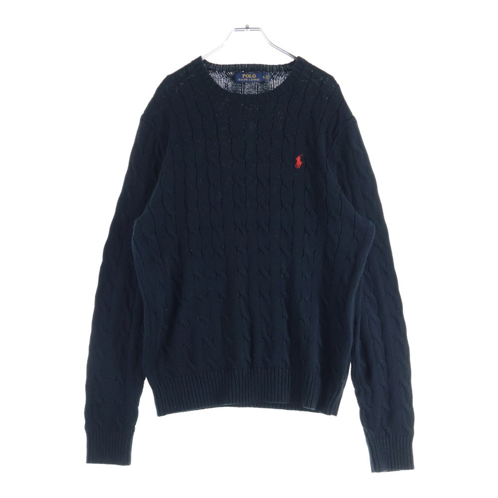 POLO RALPH LAUREN(ポロラルフローレン) ワンポイント刺繍 ケーブルニット セーター ブラック
