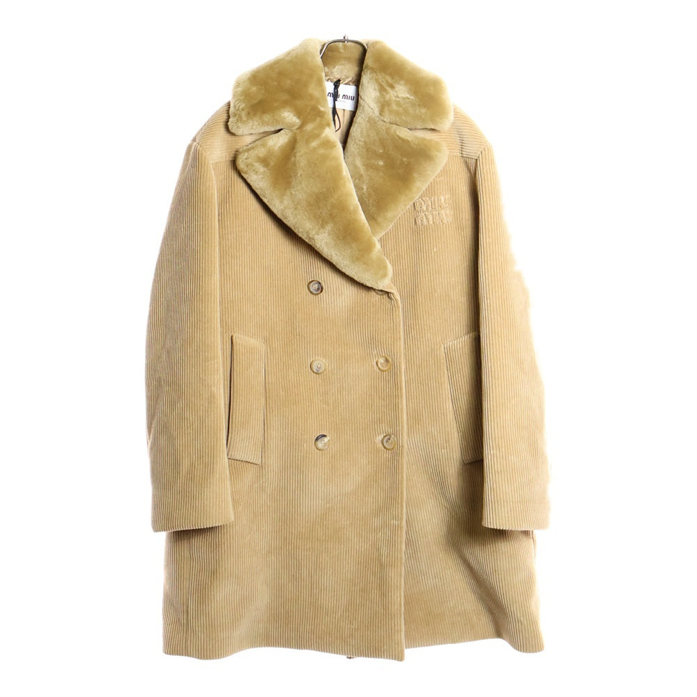 miumiu(ミュウミュウ) ロゴ刺繍 シアリングトリム コーデュロイコート  