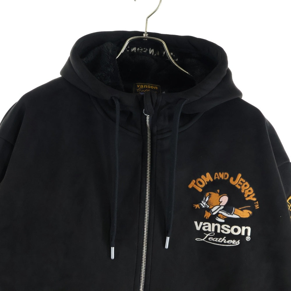 VANSON(バンソン) TOM & JERRY ZIP HOODIE トム&ジェリー ジップパーカー 裏ボア刺繍ジップパーカー ブラック