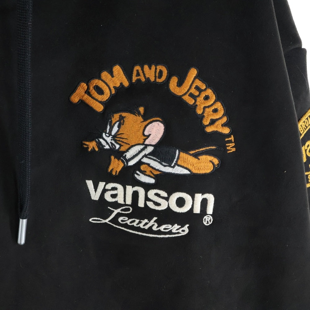 VANSON(バンソン) TOM & JERRY ZIP HOODIE トム&ジェリー ジップパーカー 裏ボア刺繍ジップパーカー ブラック