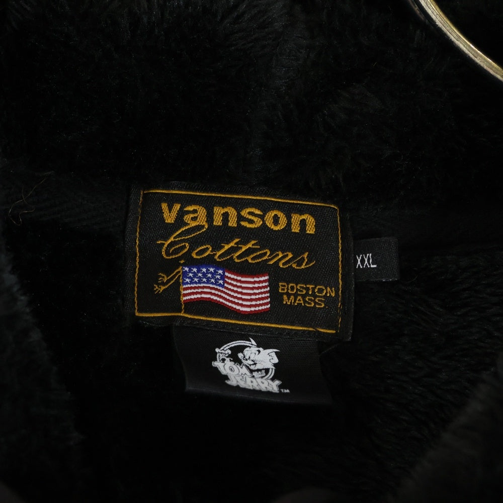 VANSON(バンソン) TOM & JERRY ZIP HOODIE トム&ジェリー ジップパーカー 裏ボア刺繍ジップパーカー ブラック