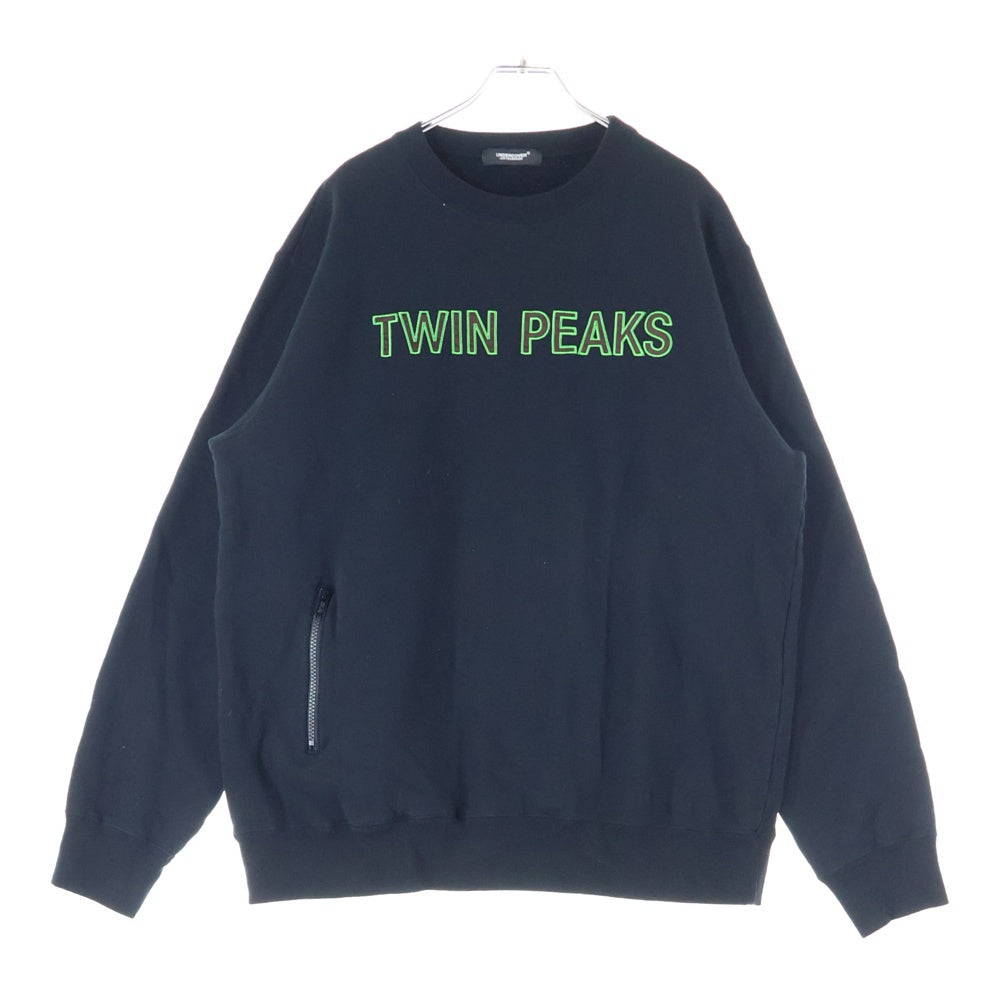 UNDERCOVER(アンダーカバー) 24AW ×TWINPEAKS ツインピークス 裏起毛 片ジップポケット クルーネック 長袖スウェット トレーナー ブラック UC2D4802-1