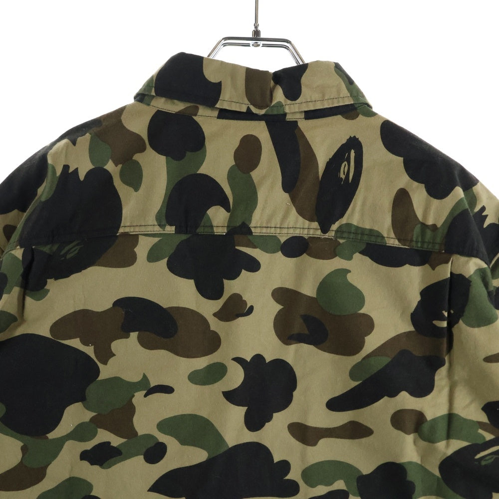 A BATHING APE(アベイシングエイプ) カモフラ総柄 ワッペン付き 半袖シャツ カーキ
