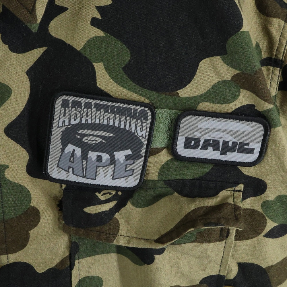 A BATHING APE(アベイシングエイプ) カモフラ総柄 ワッペン付き 半袖シャツ カーキ
