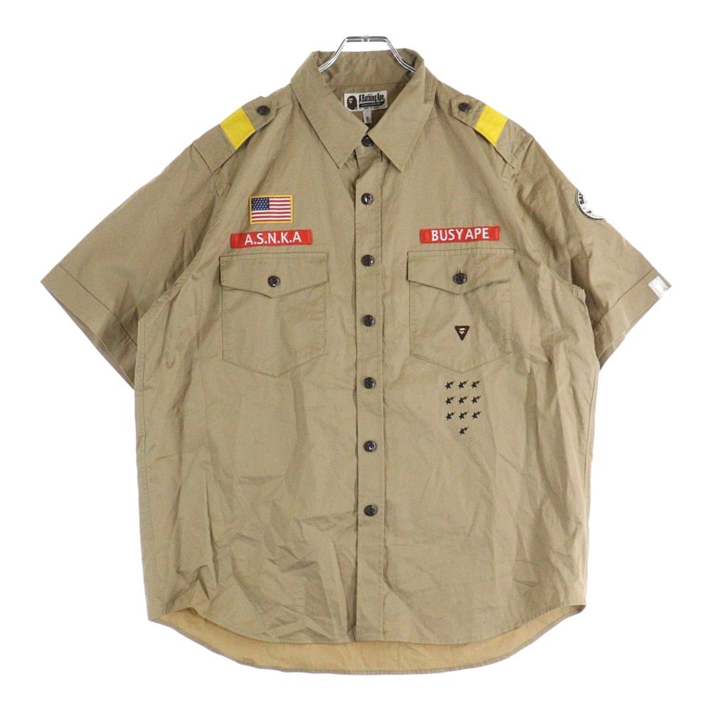 A BATHING APE(アベイシングエイプ) ワッペン付き ミニタリーシャツ 半袖シャツ ベージュ