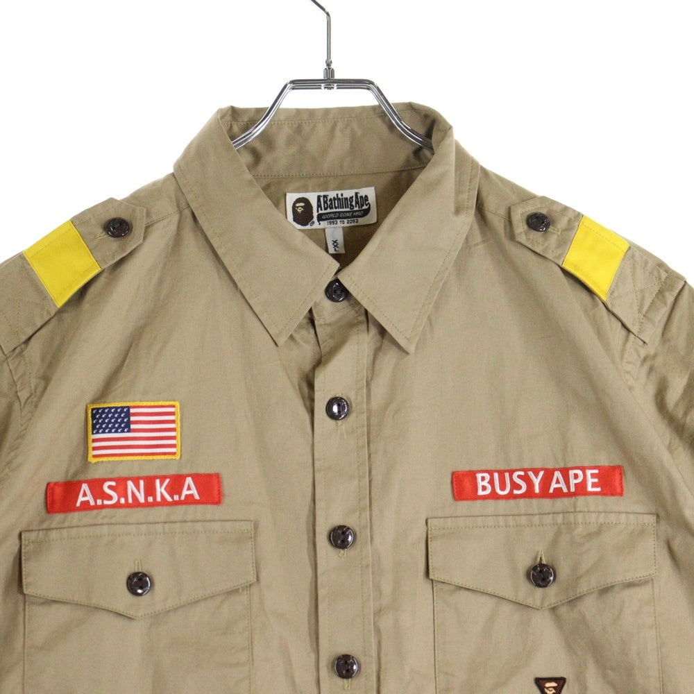 A BATHING APE(アベイシングエイプ) ワッペン付き ミニタリーシャツ 半袖シャツ ベージュ