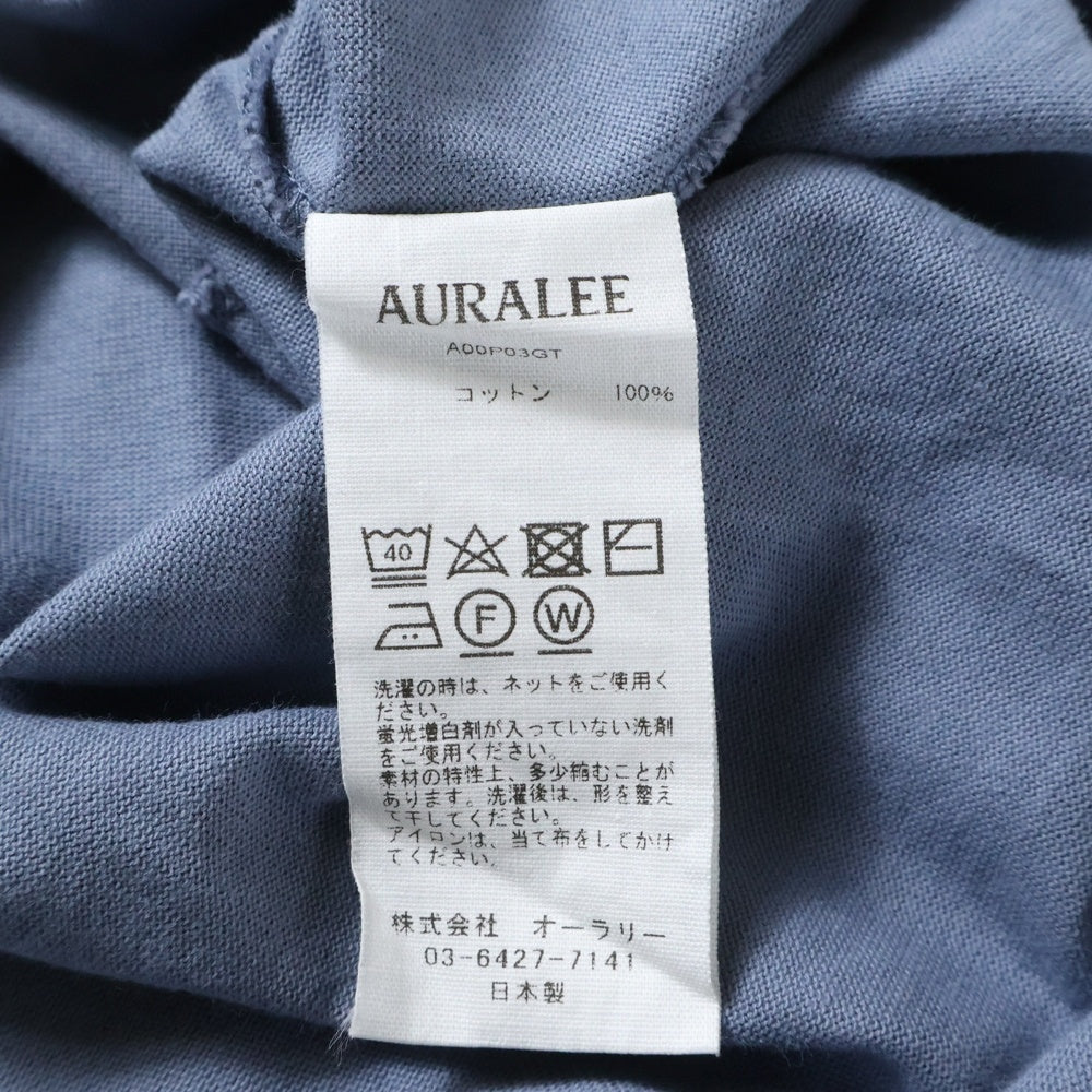 AURALEE(オーラリー) 24AW LUSTER PLAITING HI NECK L/S TEE プレーティング ハイネック ロングスリーブ長袖Tシャツ カットソー ブルー A00P03GT