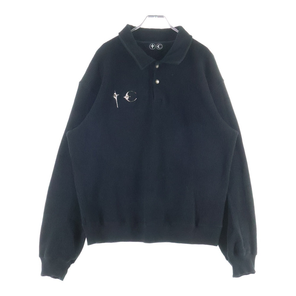 THUG CLUB(サグクラブ) シルバー装飾 ワッフルポロシャツ 長袖カットソー ブラック TC24PK0101