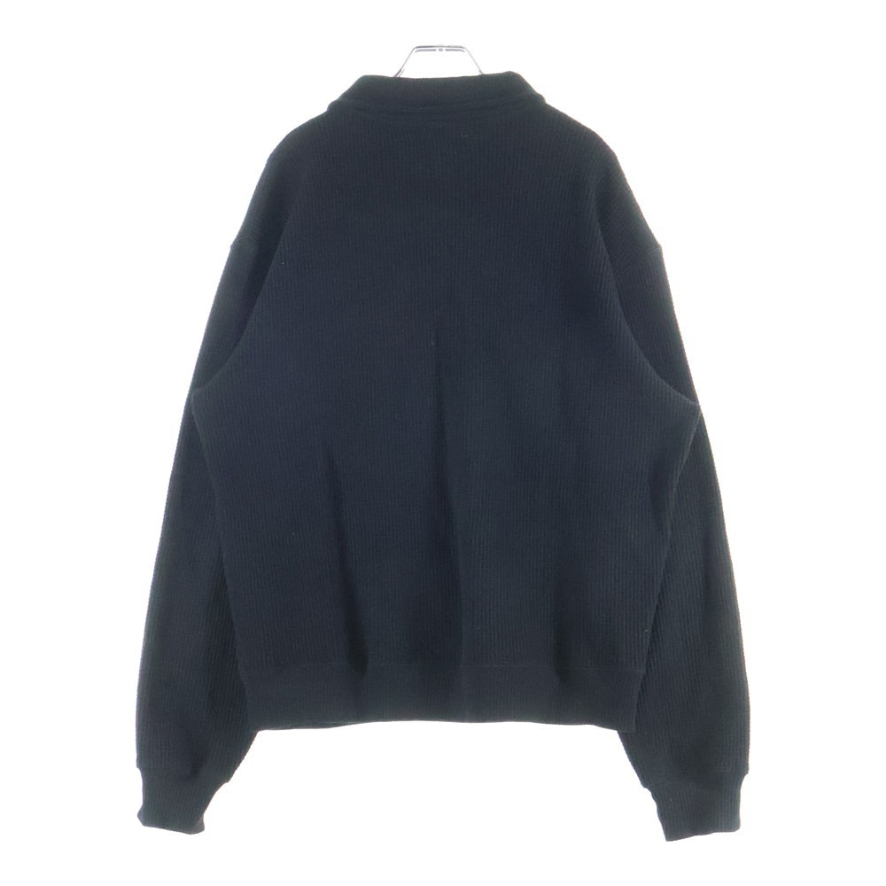 THUG CLUB(サグクラブ) シルバー装飾 ワッフルポロシャツ 長袖カットソー ブラック TC24PK0101