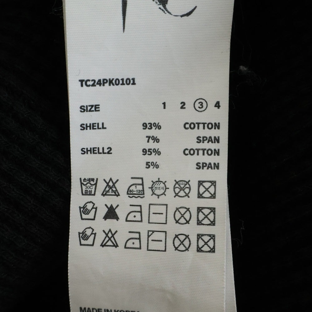 THUG CLUB(サグクラブ) シルバー装飾 ワッフルポロシャツ 長袖カットソー ブラック TC24PK0101