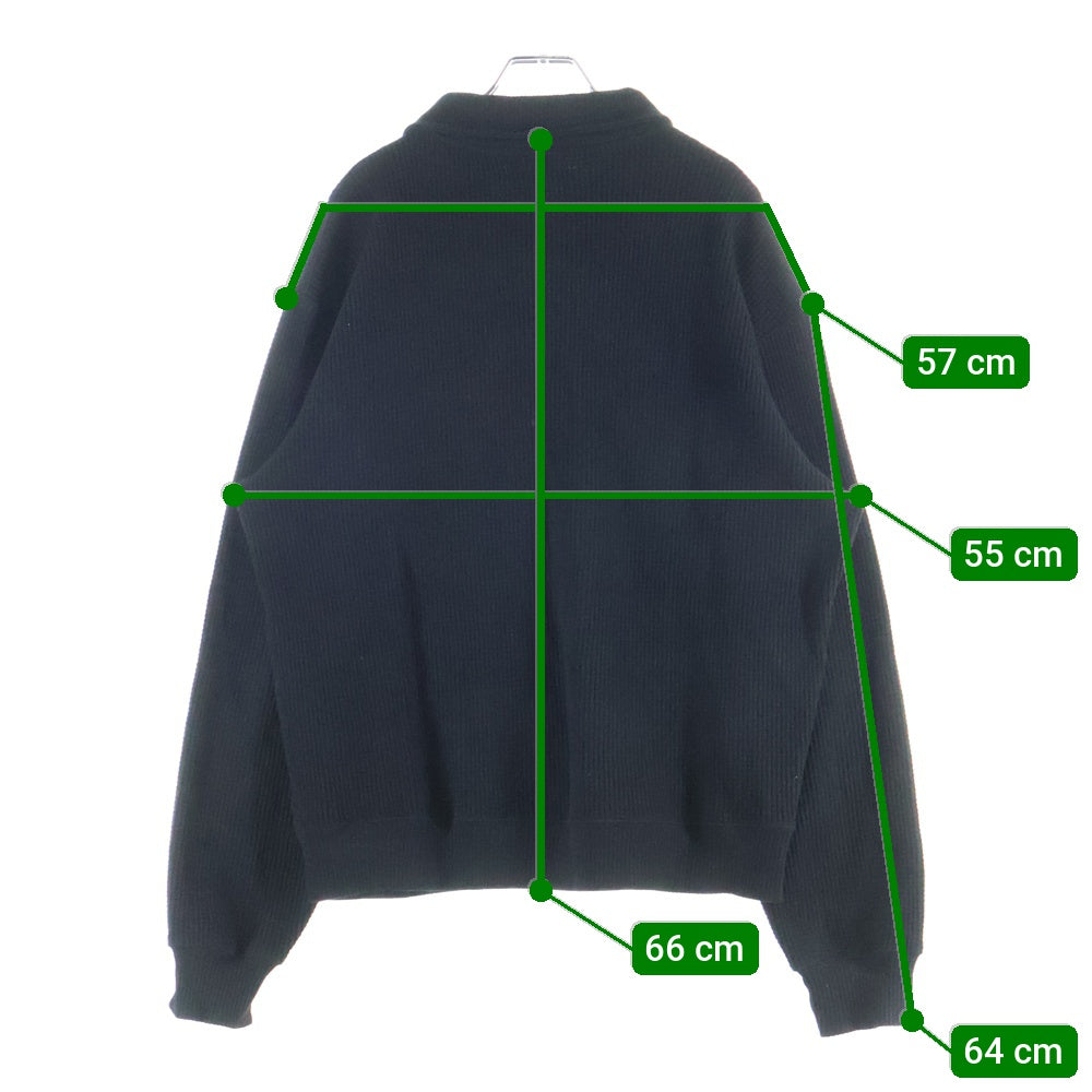 THUG CLUB(サグクラブ) シルバー装飾 ワッフルポロシャツ 長袖カットソー ブラック TC24PK0101