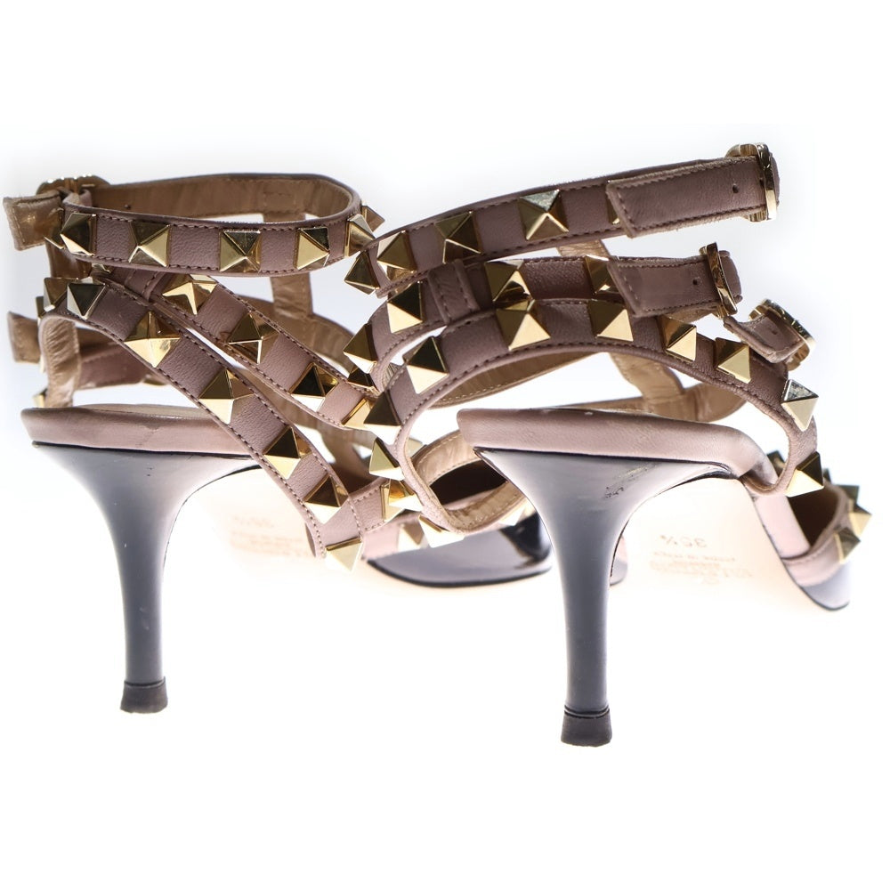 VALENTINO(ヴァレンティノ) アンクルストラップ ポインテッドトゥ スパイクスタッズ レザー ヒール サンダル ピンク/ブラック レディース