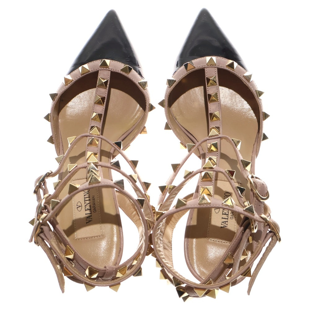 VALENTINO(ヴァレンティノ) アンクルストラップ ポインテッドトゥ スパイクスタッズ レザー ヒール サンダル ピンク/ブラック レディース