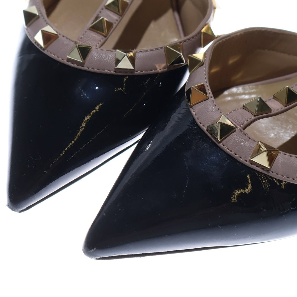 VALENTINO(ヴァレンティノ) アンクルストラップ ポインテッドトゥ スパイクスタッズ レザー ヒール サンダル ピンク/ブラック レディース