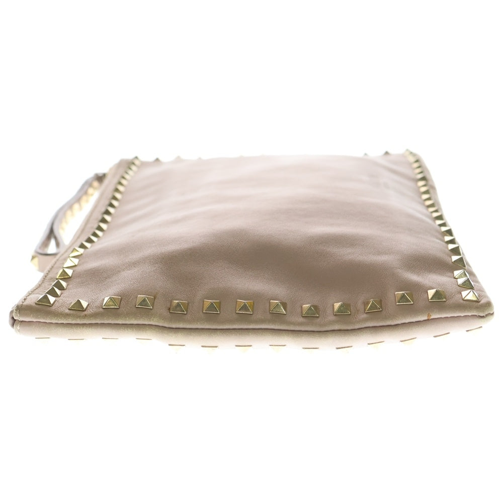 VALENTINO(ヴァレンティノ) ロックスタッズ クラッチバッグ セカンドバッグ ポーチ ベージュ レザー ゴールド金具 レディース