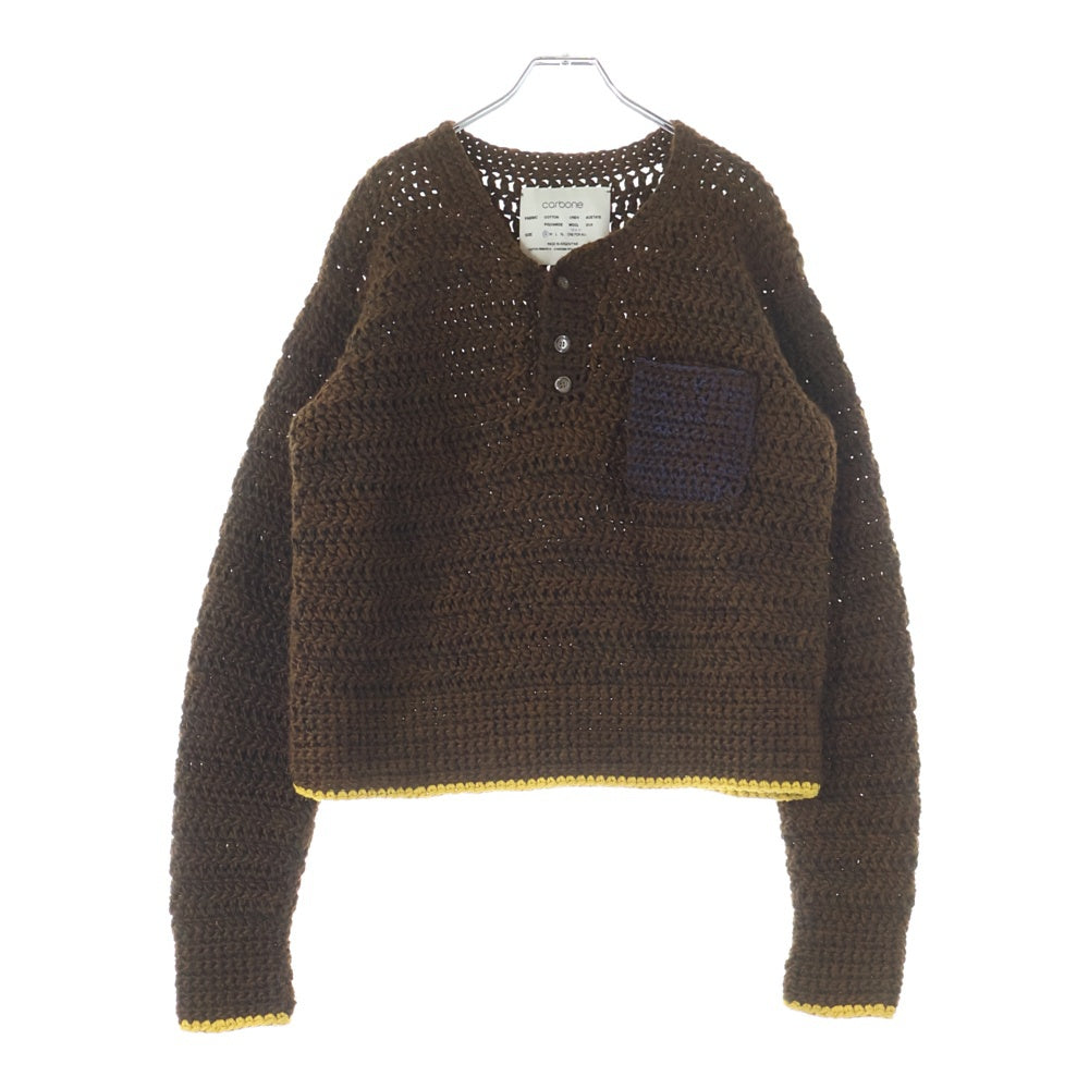 NO BRAND(ノーブランド) carbone カルボーネ ヘンリーネックニット 手編みセーター ブラウン