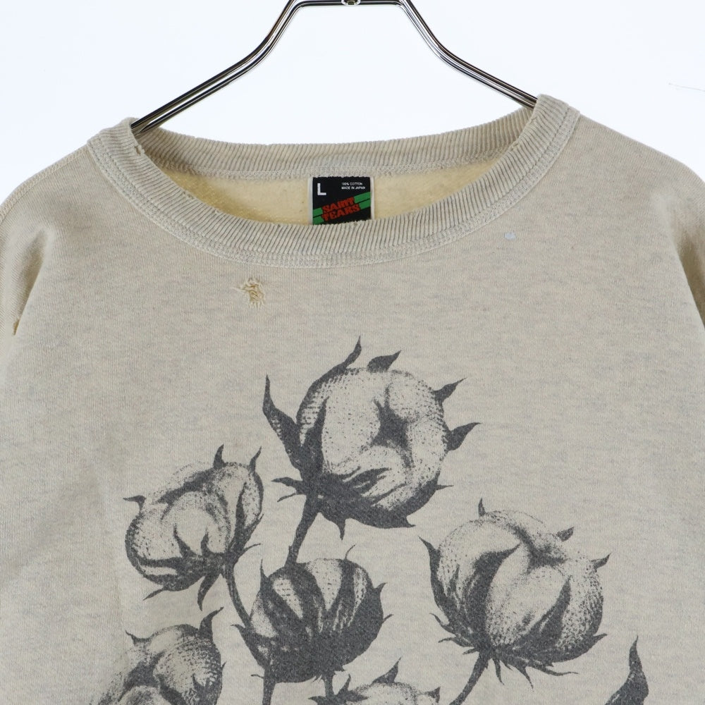 SAINT MICHAEL(セントマイケル) 22SS × Denim Tears ×デニムティアーズ デストロイ加工 クルーネックスウェット トレーナー アイボリー SM-S22-0000-067