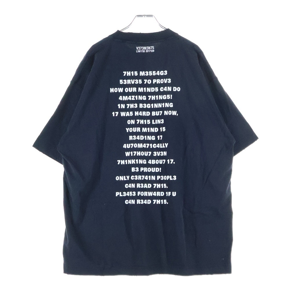 VETEMENTS(ヴェトモン) 刺繍デザイン 半袖Tシャツ カットソー ブラック UE63TR380B
