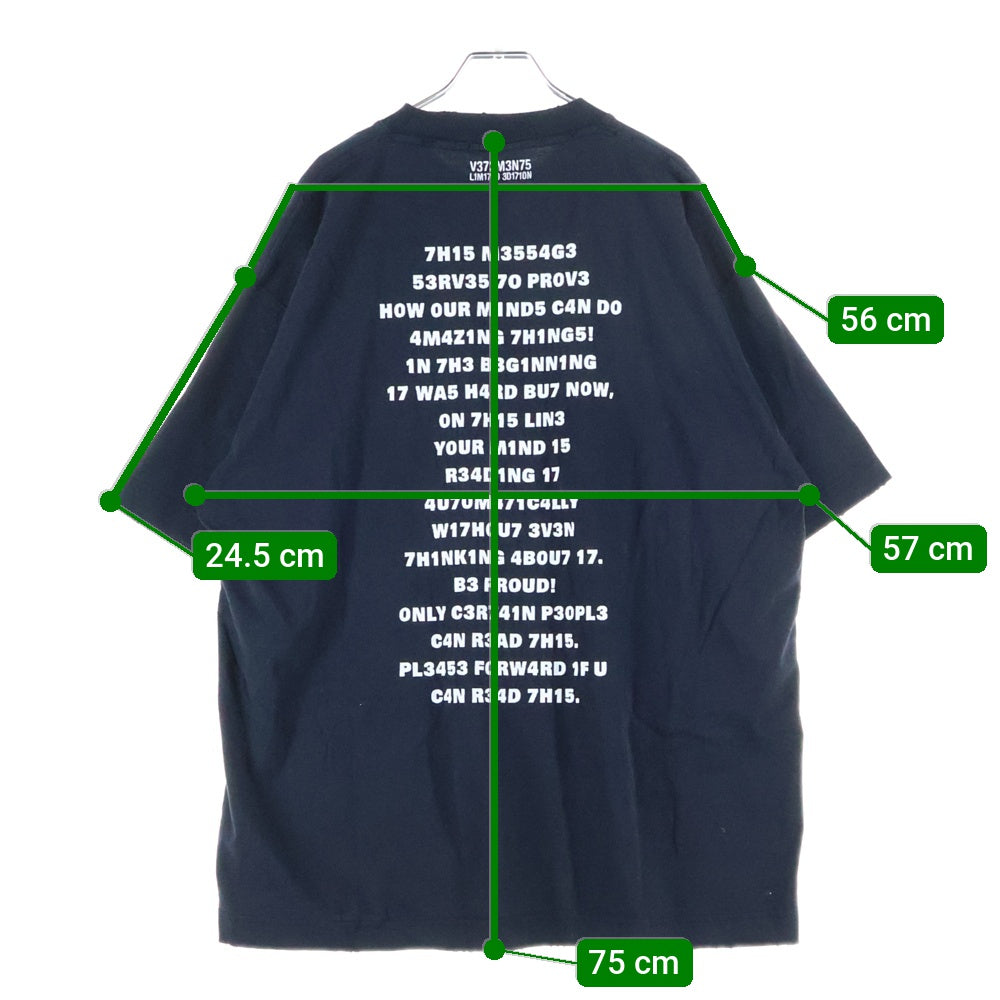 VETEMENTS(ヴェトモン) 刺繍デザイン 半袖Tシャツ カットソー ブラック UE63TR380B