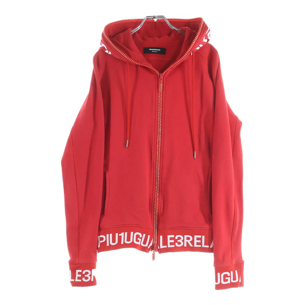 1 PIU 1 UGUALE 3 RELAX(ウノピゥウノウグァーレトレ) ライトストーンフルジップパーカー ロゴフーディー レッド