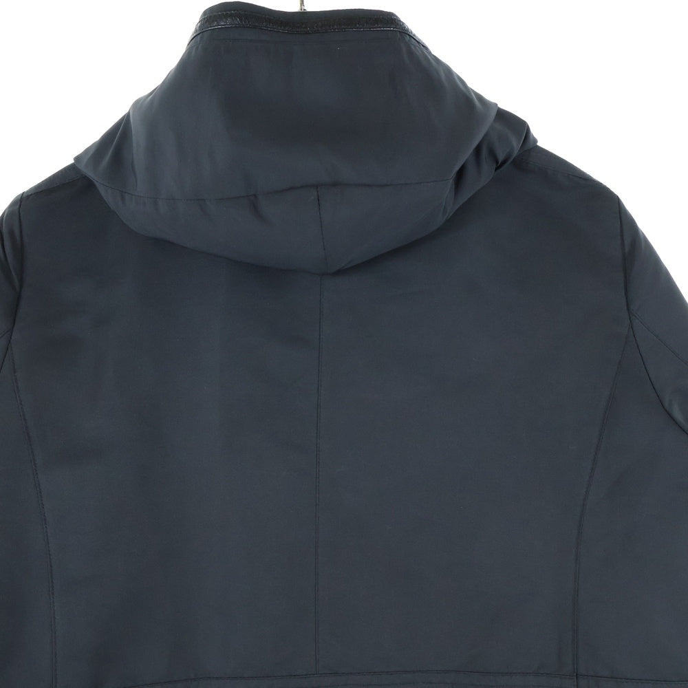 COURREGES(クレージュ) フード付きナイロンジャケット レザー切替ジャケット ブラック AGF18712W