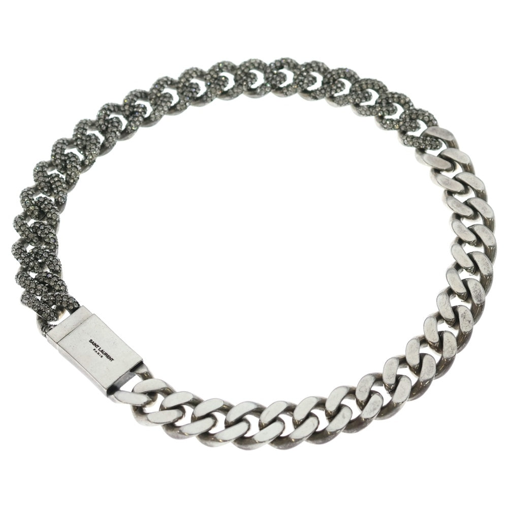 SAINT LAURENT PARIS(サンローランパリ) ラインストーン チェーンネックレス シルバー