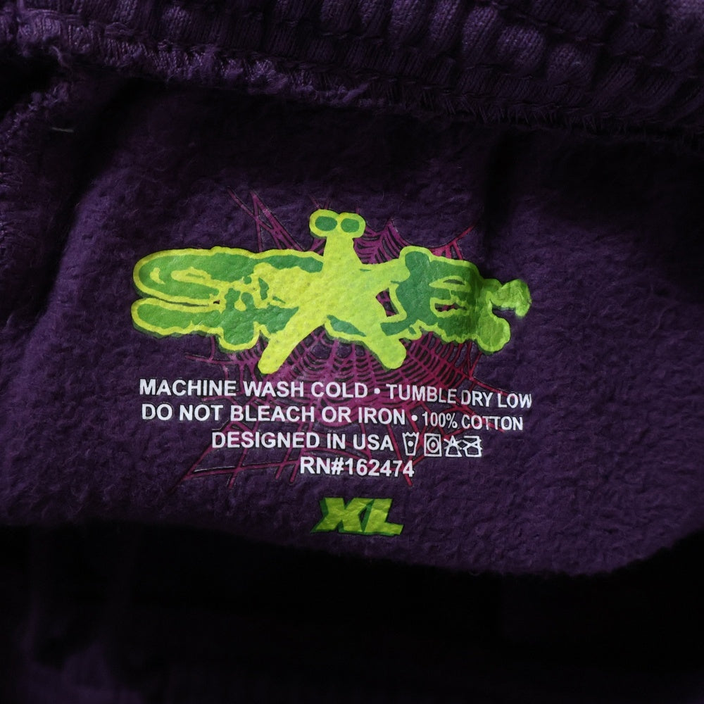 SP5DER(スパイダー) フロントロゴスウェットパンツ ジョガーパンツ パープル