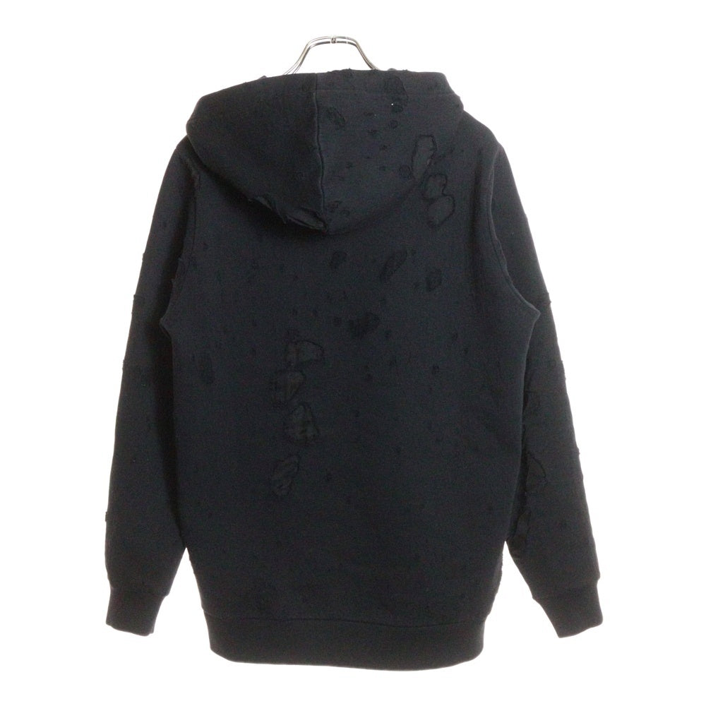 GIVENCHY(ジバンシィ) Destroyed Logo Pullover デストロイ加工 ロゴプリント プルオーバーパーカー フーディー ブラック BM703A3Y0S