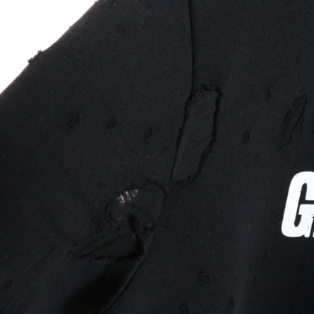 GIVENCHY(ジバンシィ) Destroyed Logo Pullover デストロイ加工 ロゴプリント プルオーバーパーカー フーディー ブラック BM703A3Y0S