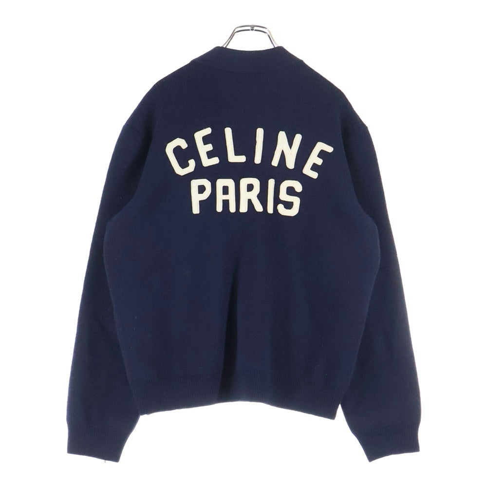 CELINE(セリーヌ) カレッジロゴ Vネックカーディガン ニット ネイビー