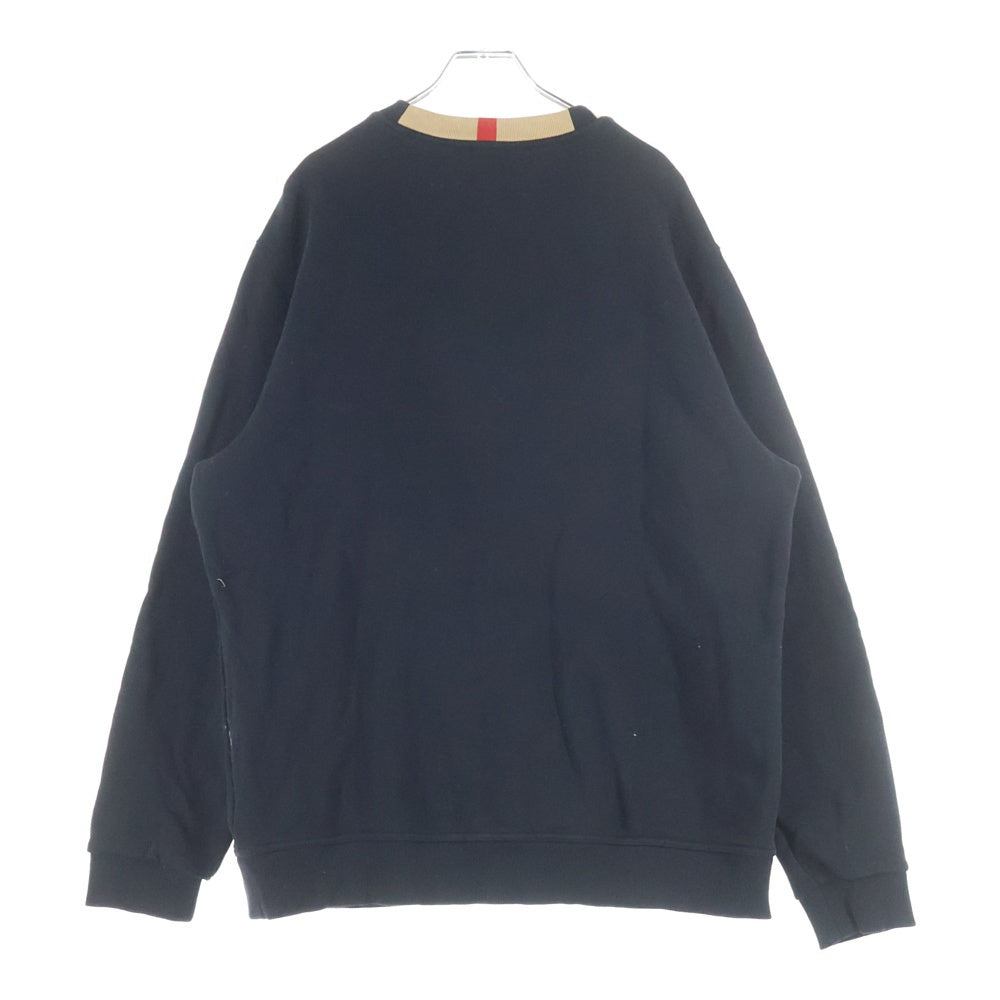 BURBERRY(バーバリー) チェック柄 ロゴ刺繍クルーネックニット スウェット ブラック