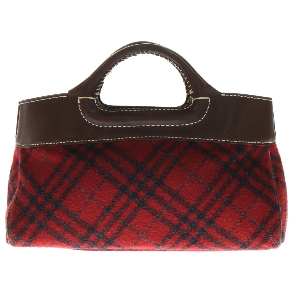 BURBERRY BLUE LABEL(バーバリーブルーレーベル) チェックウール ハンドバッグ レッド/ブラウン レディース