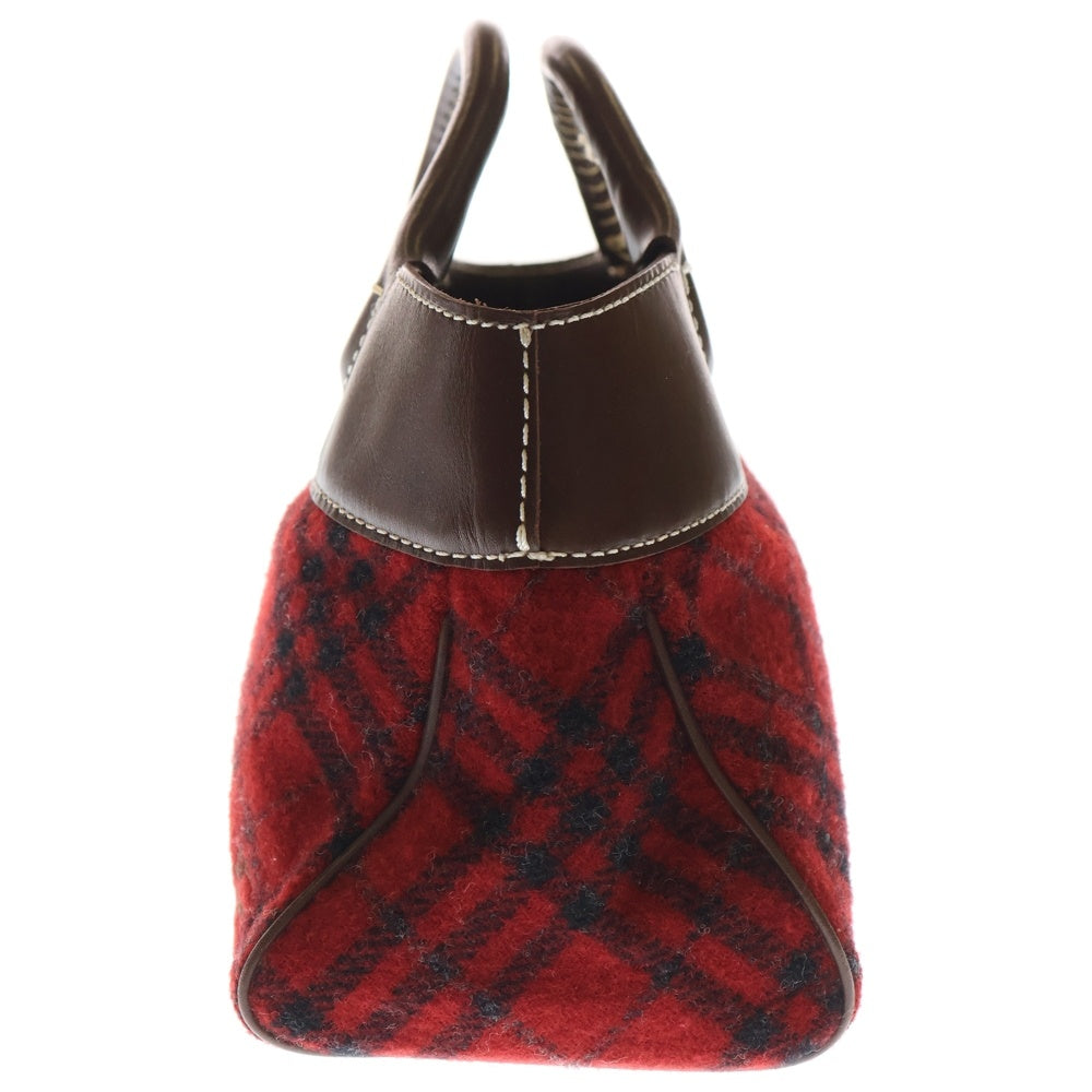 BURBERRY BLUE LABEL(バーバリーブルーレーベル) チェックウール ハンドバッグ レッド/ブラウン レディース
