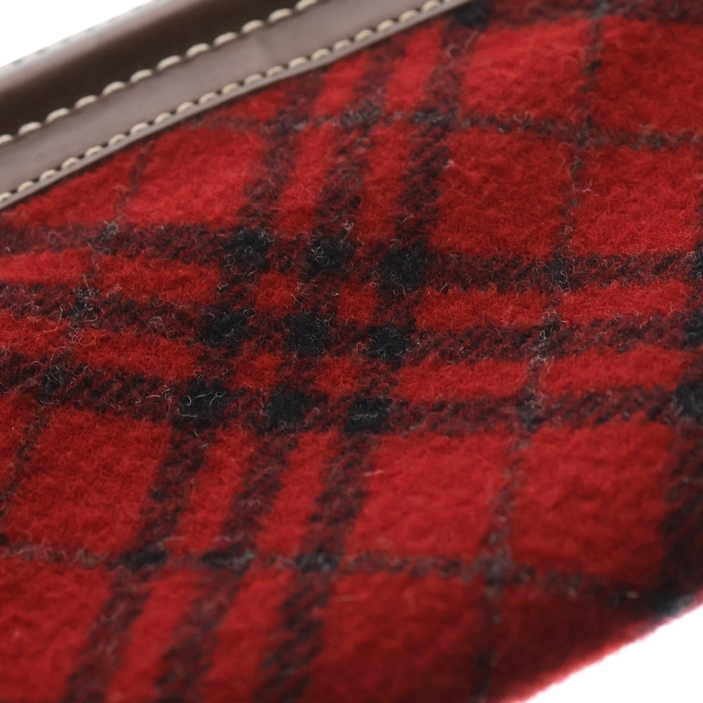 BURBERRY BLUE LABEL(バーバリーブルーレーベル) チェックウール ハンドバッグ レッド/ブラウン レディース