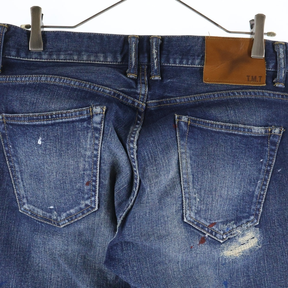 T.M.T(ティーエムティー) STRETCH CRUSH&REPEIR DENIM 5P TAPERED ストレッチ クラッシュ リペア デニムパンツ ストレートパンツ ブルー TPT-F1706