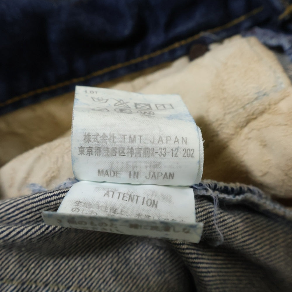 T.M.T(ティーエムティー) STRETCH CRUSH&REPEIR DENIM 5P TAPERED ストレッチ クラッシュ リペア デニムパンツ ストレートパンツ ブルー TPT-F1706