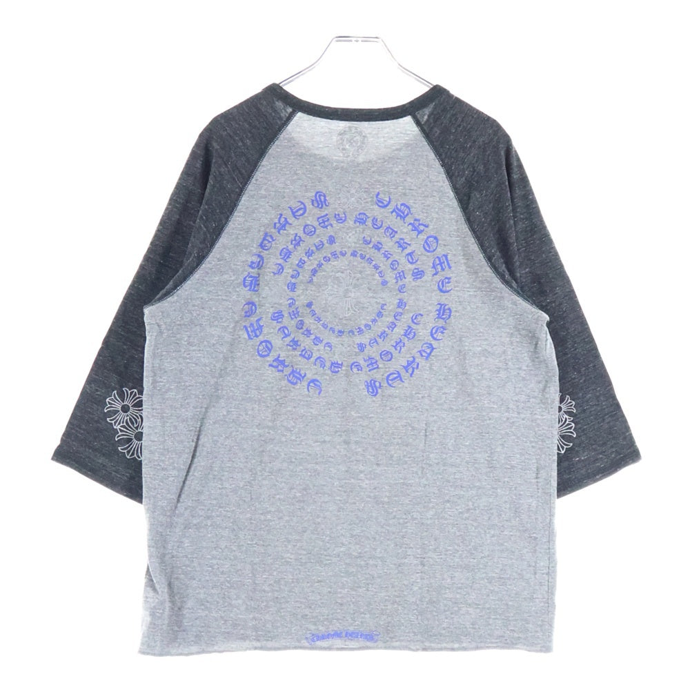 CHROME HEARTS(クロムハーツ) CH PLS ヘンリーネック CHプラスプリント ラグラン 長袖Tシャツ ロンT カットソー グレー