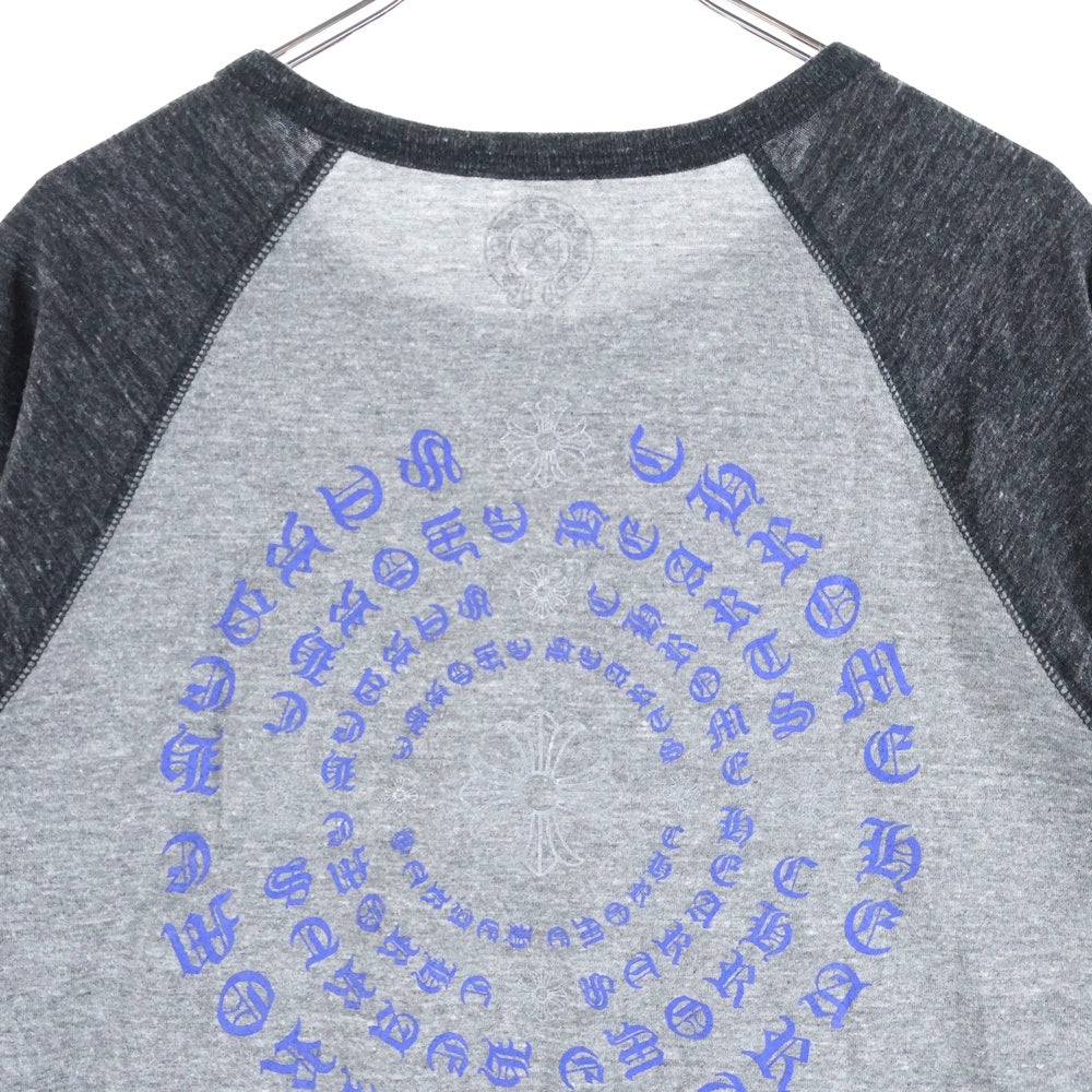 CHROME HEARTS(クロムハーツ) CH PLS ヘンリーネック CHプラスプリント ラグラン 長袖Tシャツ ロンT カットソー グレー